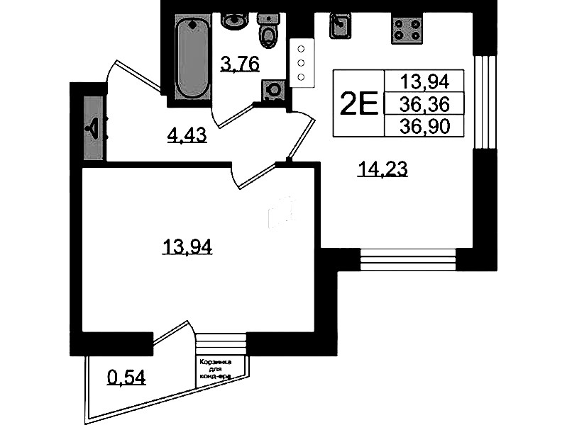 1-комнатная квартира 36.9 м², 6/11 эт., ЖК «VEREN NORT Сертолово»